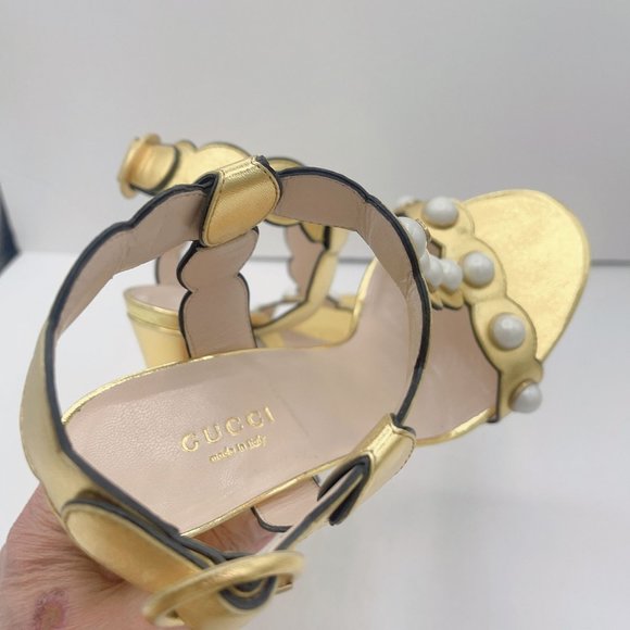 Gucci Gold Pearls Chunky Heels Sandals 8/38 - Picture 7 of 8
